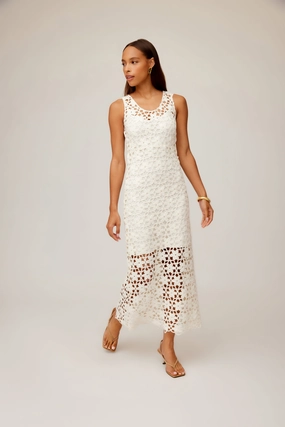 Pearl-Detail Fashionable Wear Kelsie Crochet Dress Ivory