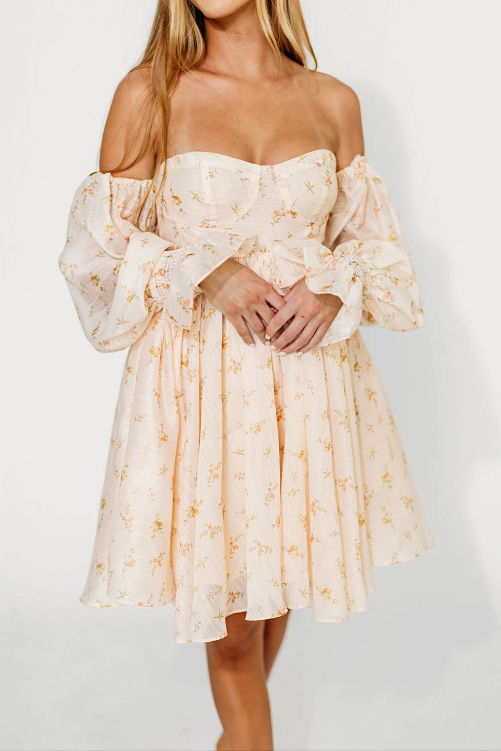 Kennedy Floral Mini Dress in Cream- Bump Friendly *Final-Sale* Coastal Chic