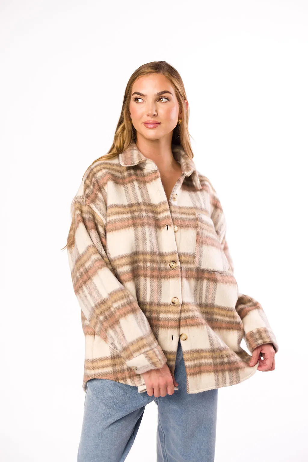Kingston Flannel Jacket in Natural Plaid *Final-Sale* NonIrritating Stitching