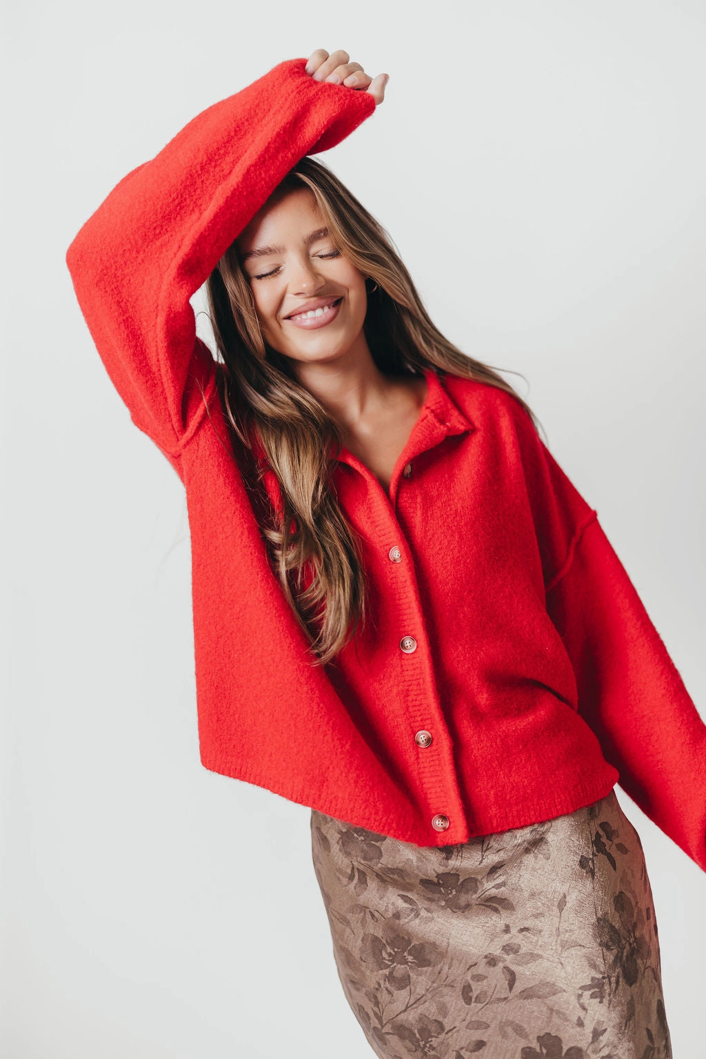 DropShoulder Kyla Cardigan Sweater in Poppy