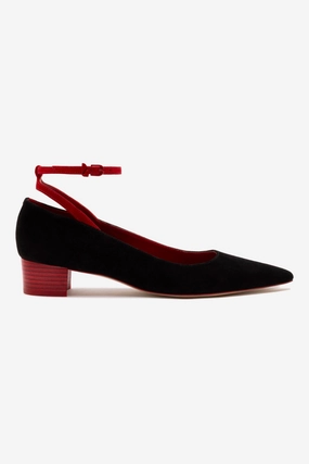Larroud x CPPXO Pump In Black And Scarlet Leather Low Profile Design Reinforced