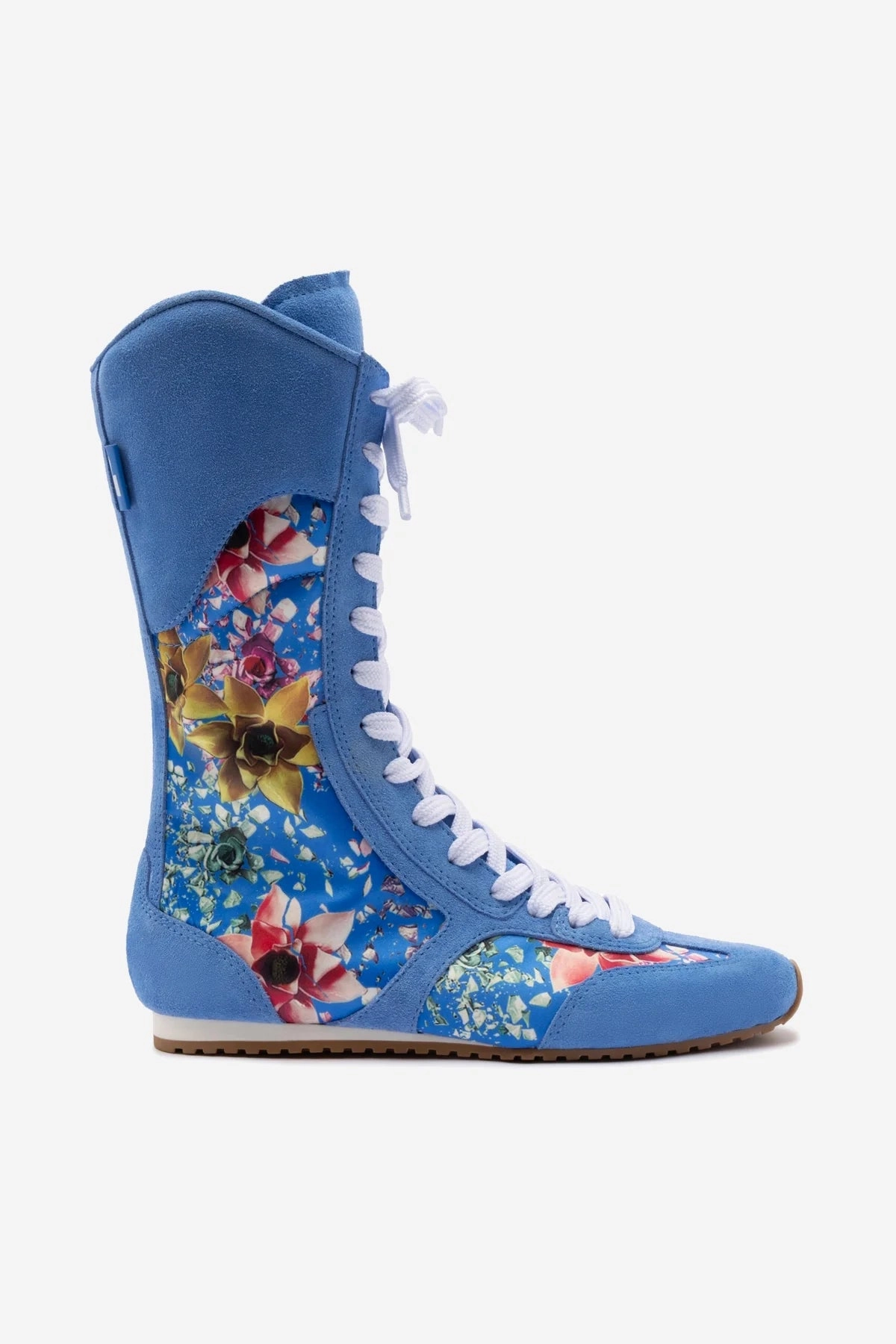 Clean White Larroud x Jonathan Cohen Flat Lo Sneaker Boot In Dodger Blue and Gardenias Colored Satin