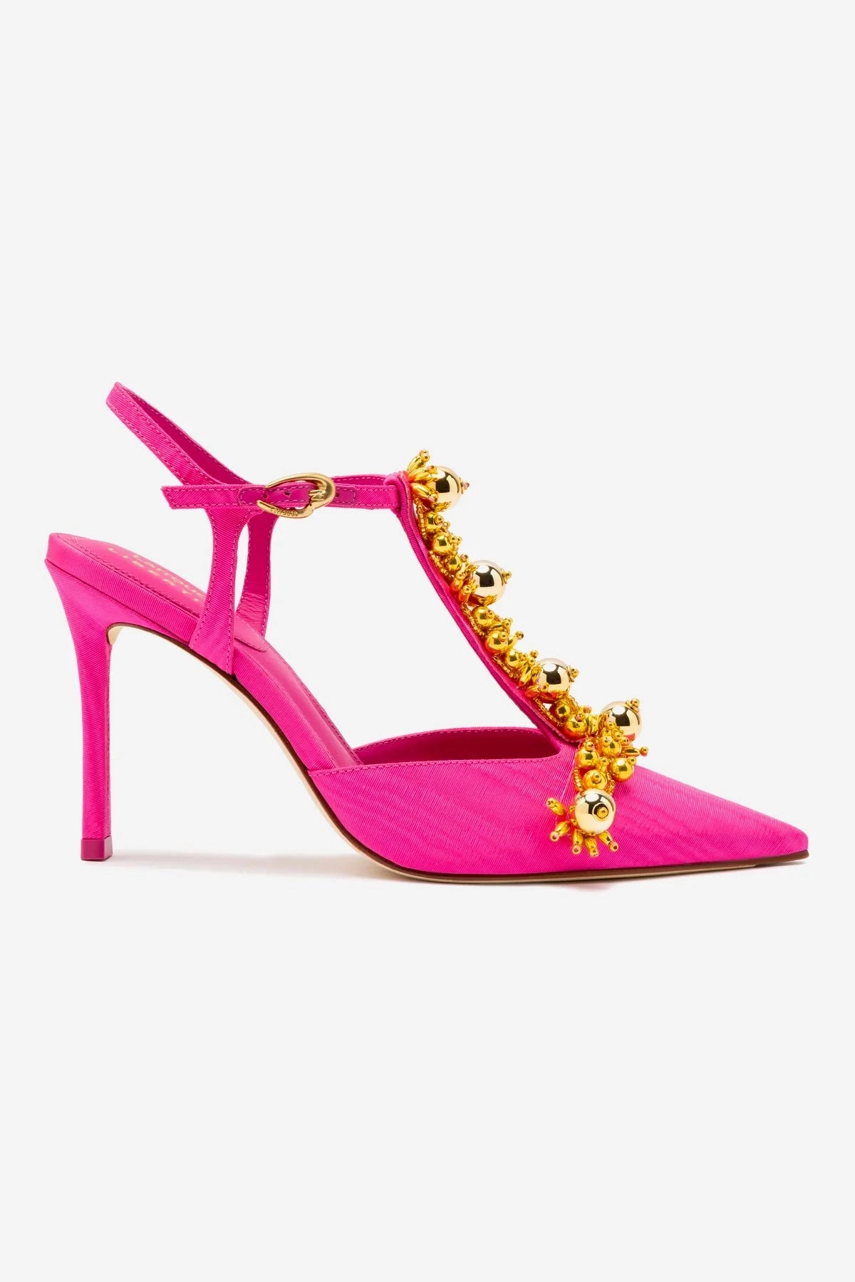 Boho Free Larroud x Libertine Pump In Magenta Fabric and Golden Balls