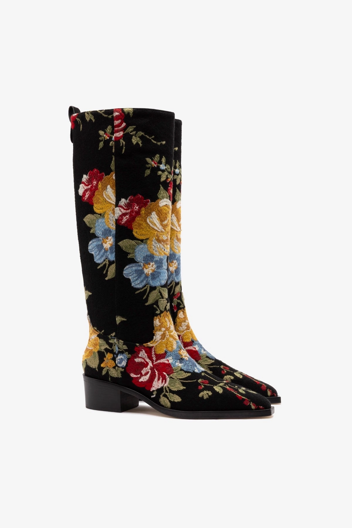 Larroud x Markarian Florencia Boot In Floral Embroidery Black Fabric Blown Rubber Outsole