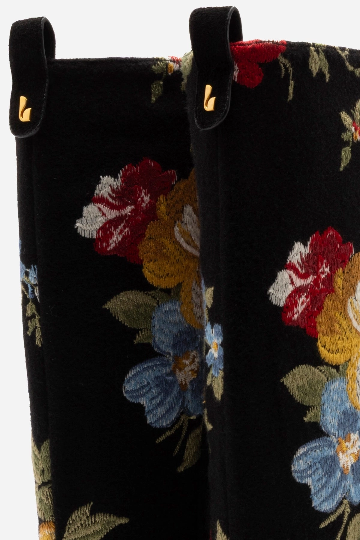 Larroud x Markarian Florencia Boot In Floral Embroidery Black Fabric Snow Grip Frost Safe