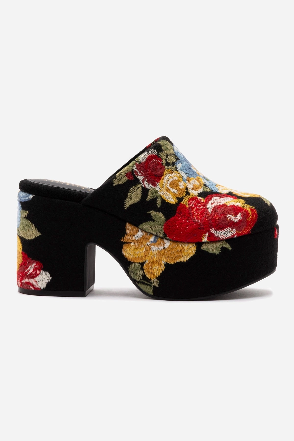 Larroud x Markarian Miso Clog In Floral Embroidery Black Fabric Rolling Motion Support