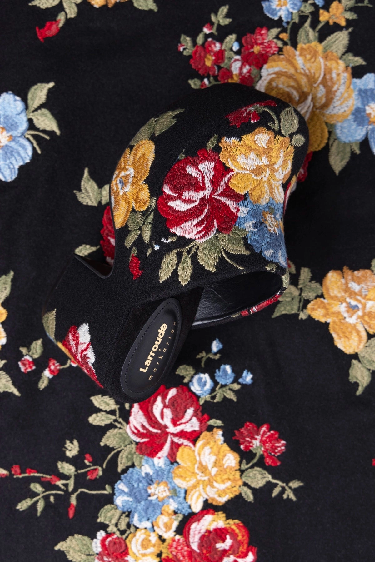 Larroud x Markarian Miso Clog In Floral Embroidery Black Fabric Beauty Walk Runway Glow