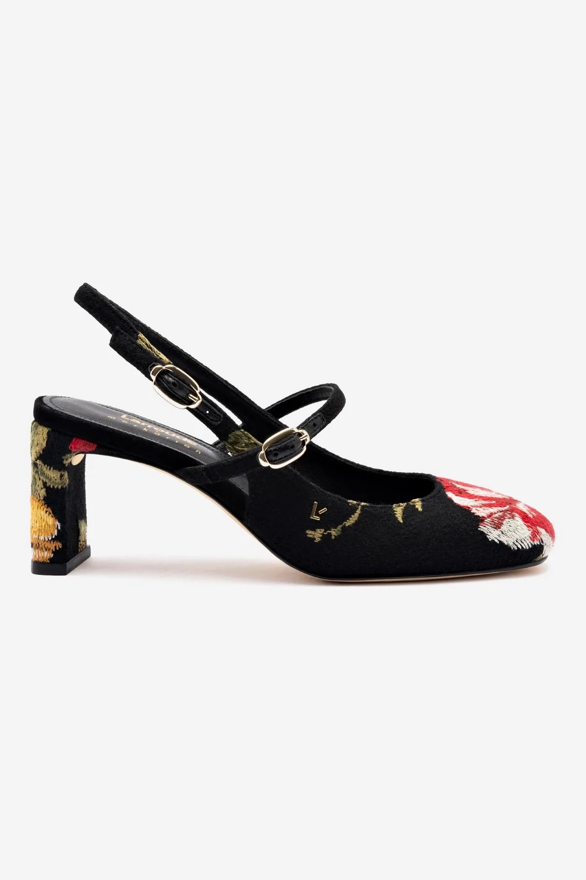 School Day Seamless Fit Running Errands Larroud x Markarian Pump In Black Wool and Floral Embroidery