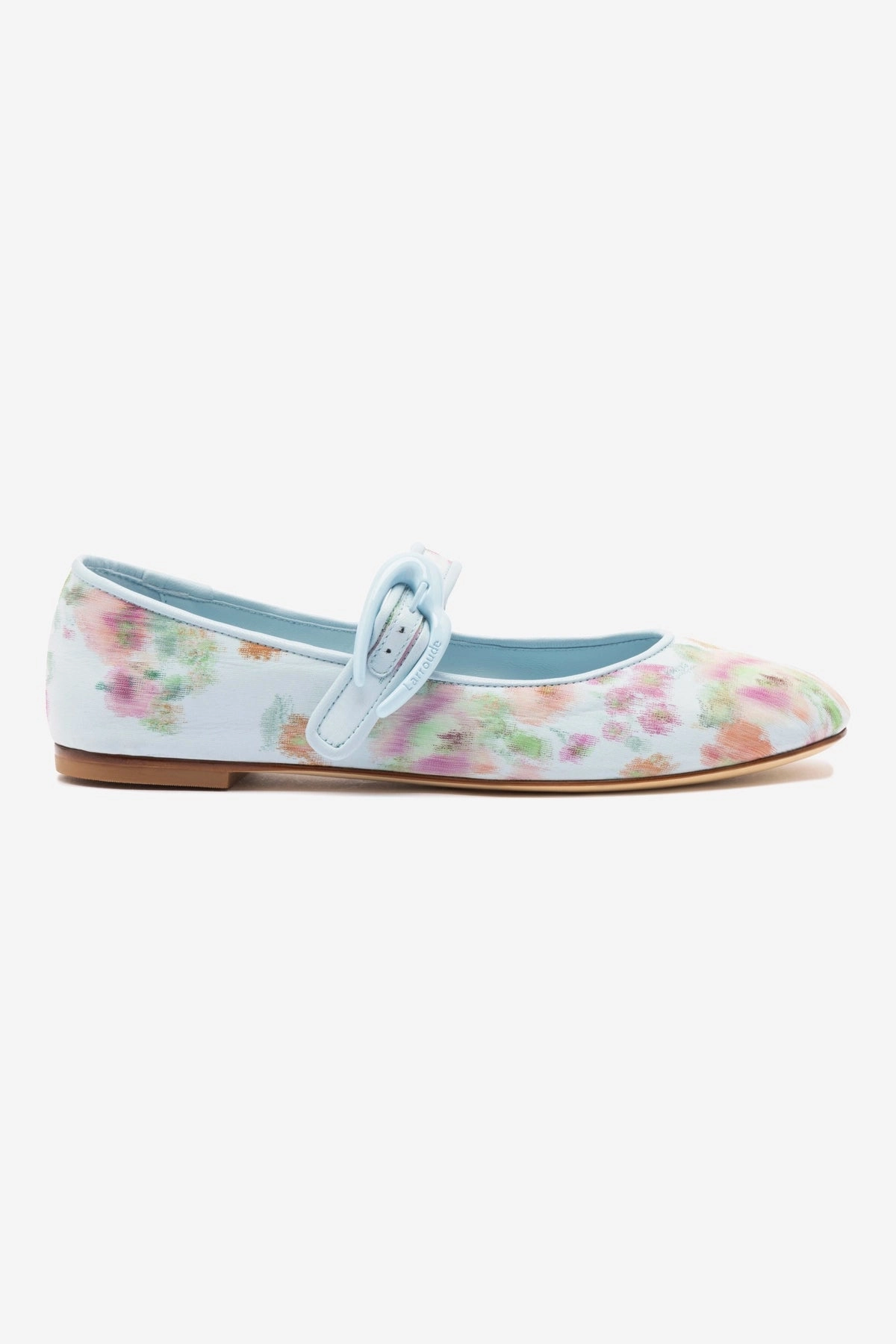 Larroud x Markarian Verona Ballet Flat In Apple Blue Floral Ikat Shock Absorbing