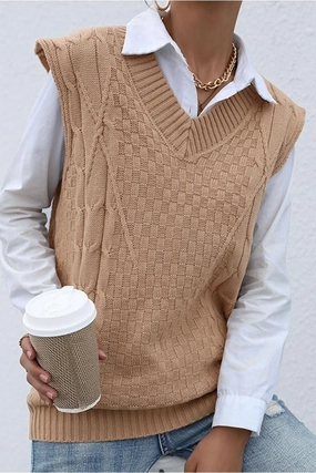 Durable Fiber Blend MinimalistAesthetic PATTERNED KNIT SLEEVELESS COZY SOLID CARDIGAN