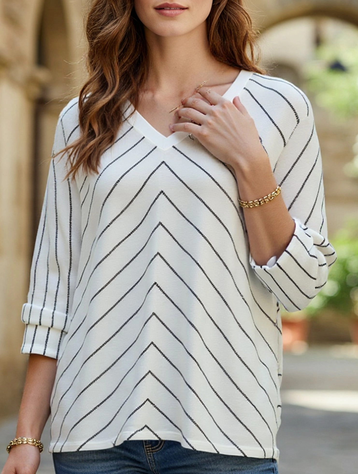 STYLISH COMMUTER STRIPED KNITWEAR LADY AntiMicrobialLining NonChafe Tag Placement