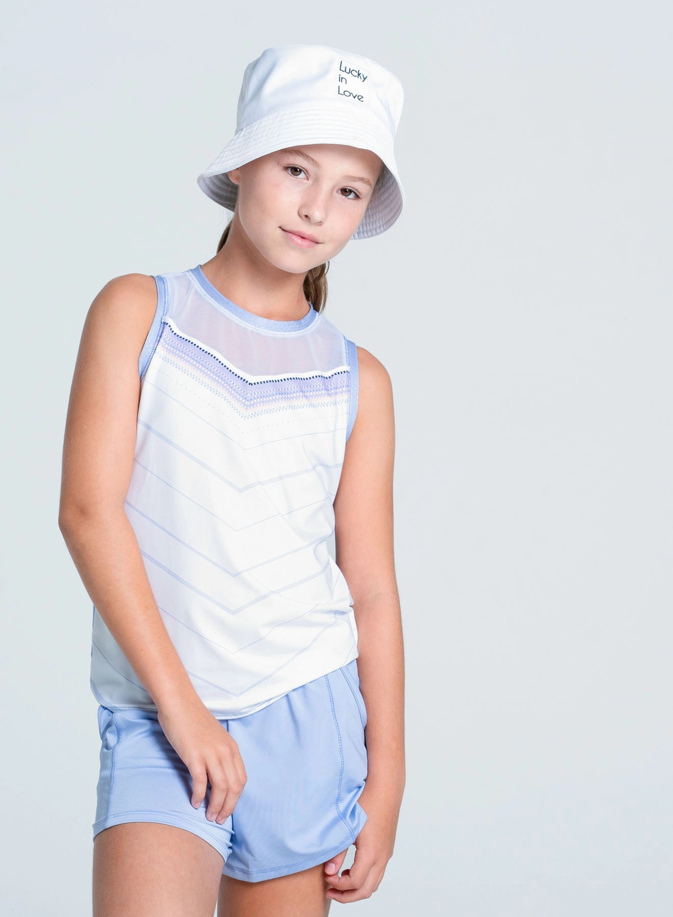 Tapered Side Panels Adjustable Collar System Lavender Love Tie Back Tank