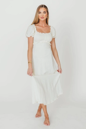 Penny Puff Sleeve Ruffle Midi Dress in Cream Loose Flow