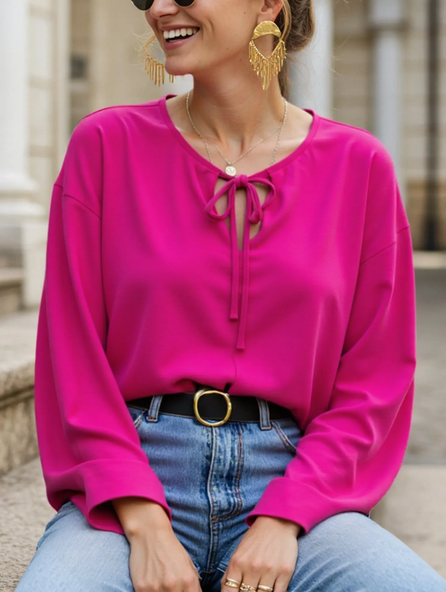 Short V-Neck Lace-Up Casual Top for Women EcoCertified Durable Double Stitching