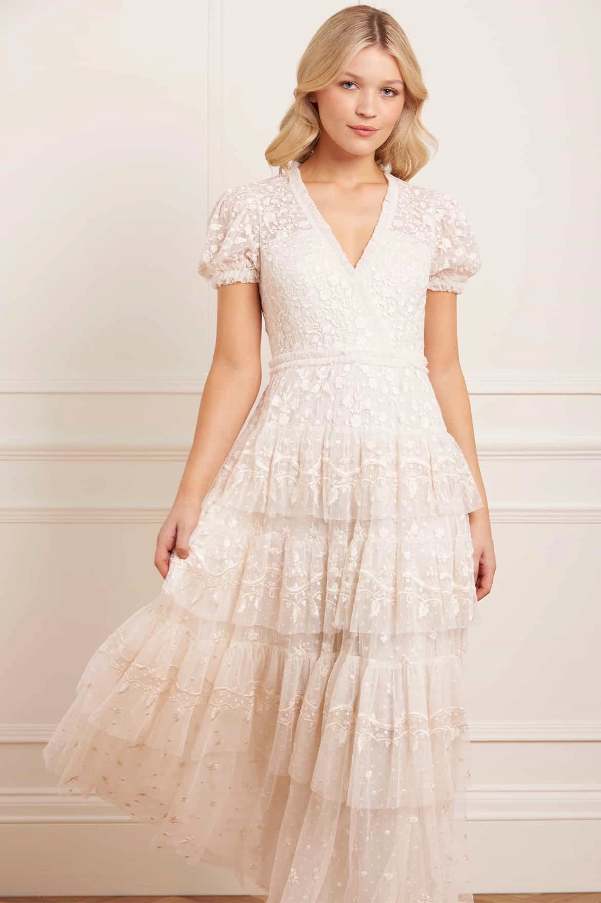 Vibrant Light Comfortable Design Layered Lace Ankle Gown