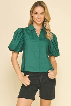 Lily Puff Sleeve Poplin Top HighNeckCut