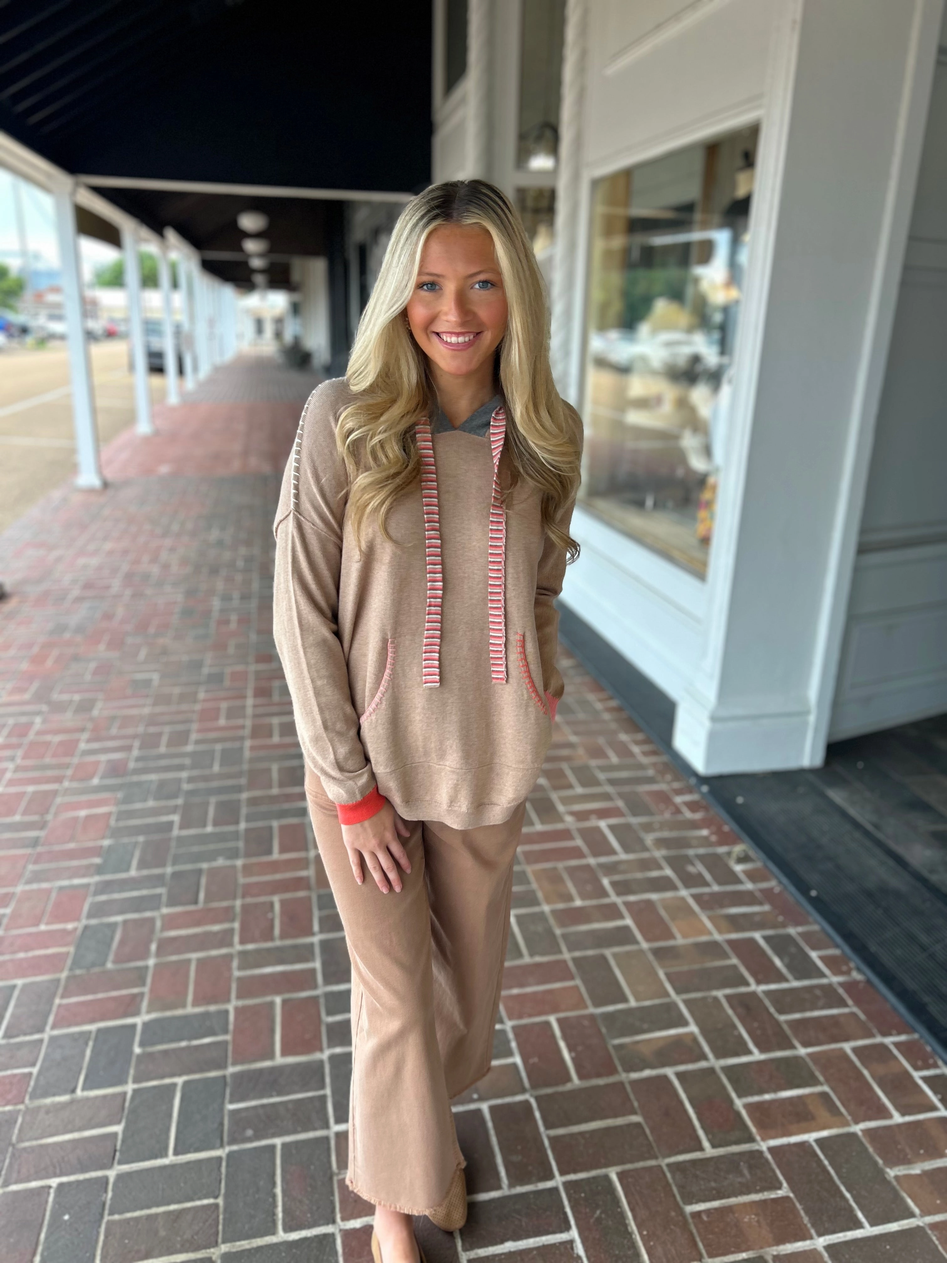 NoSlipGripperBand Ribbed Knit Fabric Chunky Cotton Hoodie in Oat