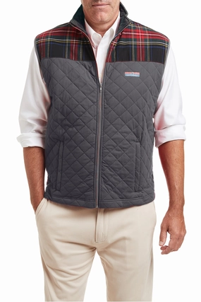 Earthy Tone Colorways Compact Jacquard Weave Cross Rip Quilted Vest Charcoal with Black Stewart Trim
