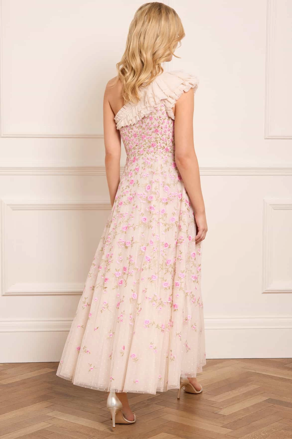 Lea Ditsy One-Shoulder Ankle Gown Chic Balance Texture Style