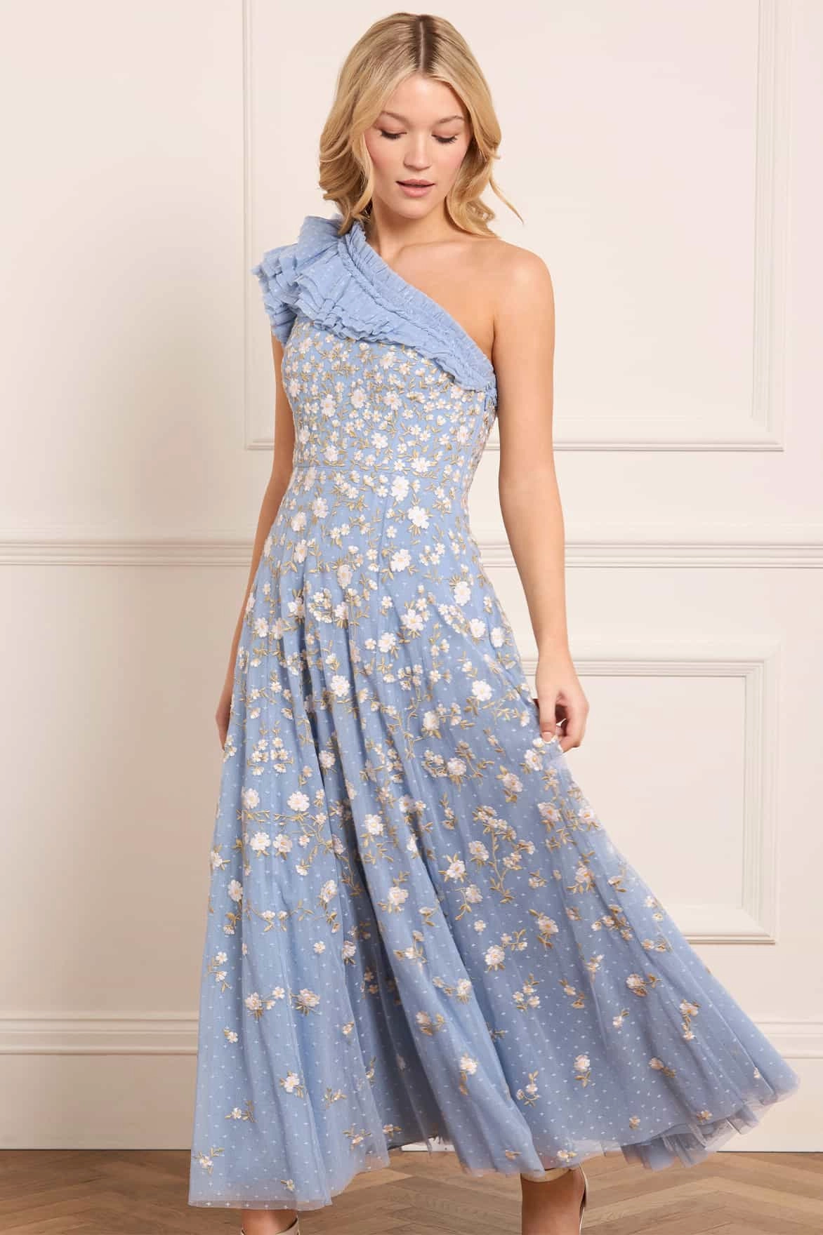 Lea Ditsy One-Shoulder Ankle Gown Heart Glow Street Look