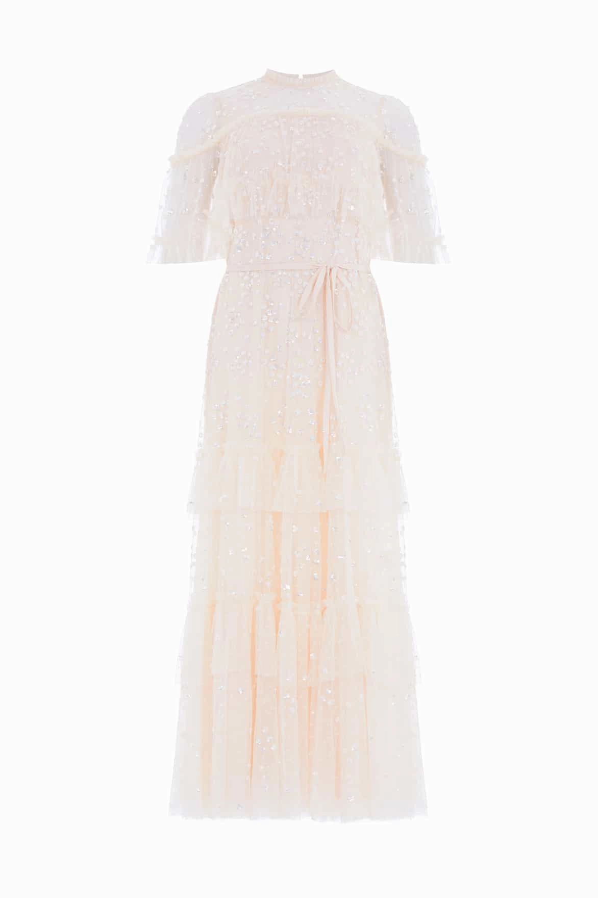 Elegant Detail Fall Comfort Leila Dot Tiered Cape Ankle Gown