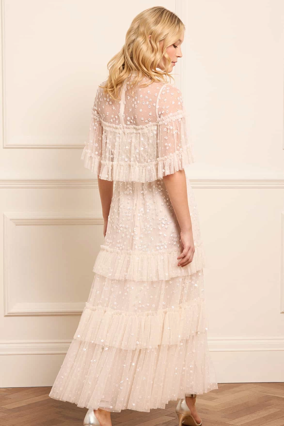 Cozy Texture Trendy Comfort Leila Dot Tiered Cape Ankle Gown