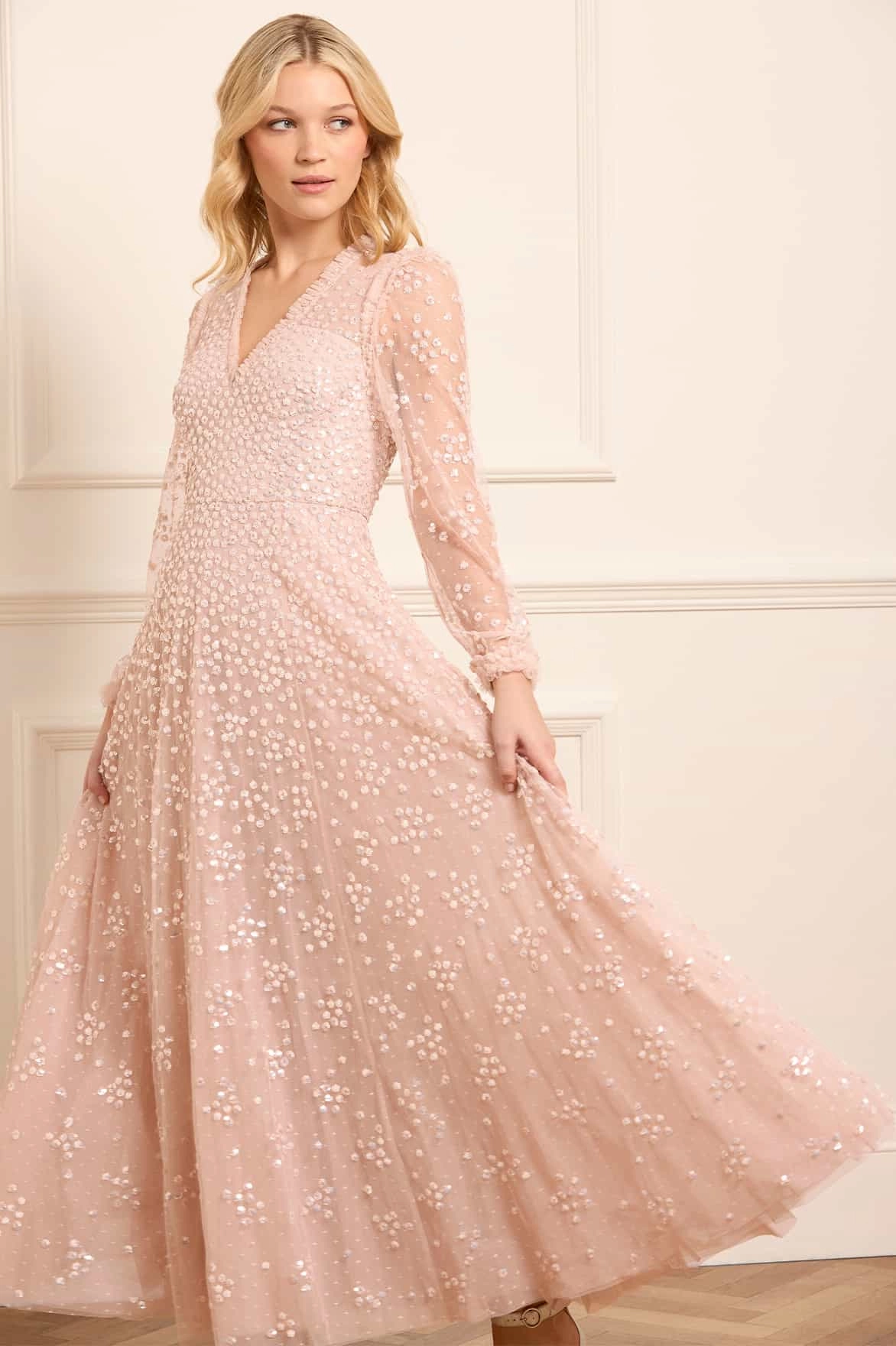 Vibrant Light Leila Dot V-Neck Ankle Gown