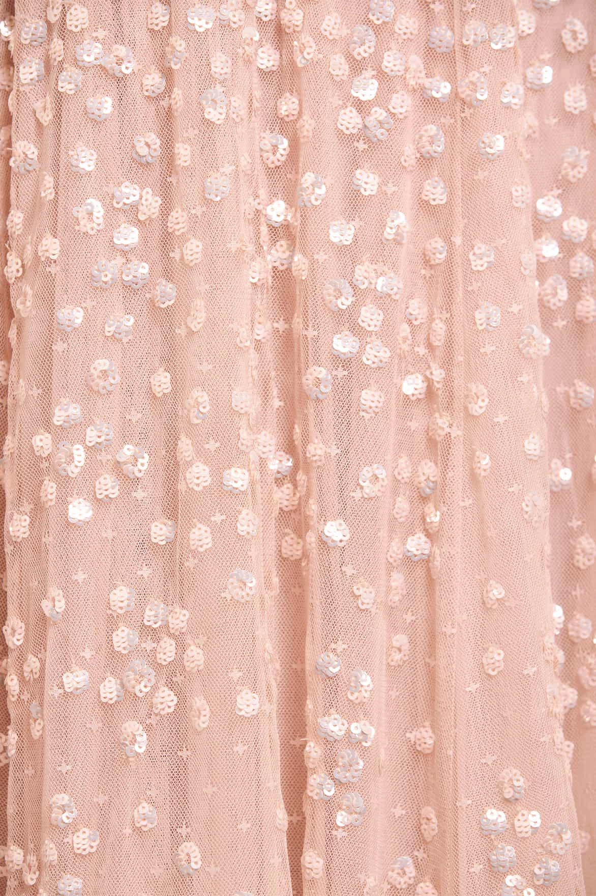 Shiny surface Modern Finish Leila Dot V-Neck Ankle Gown