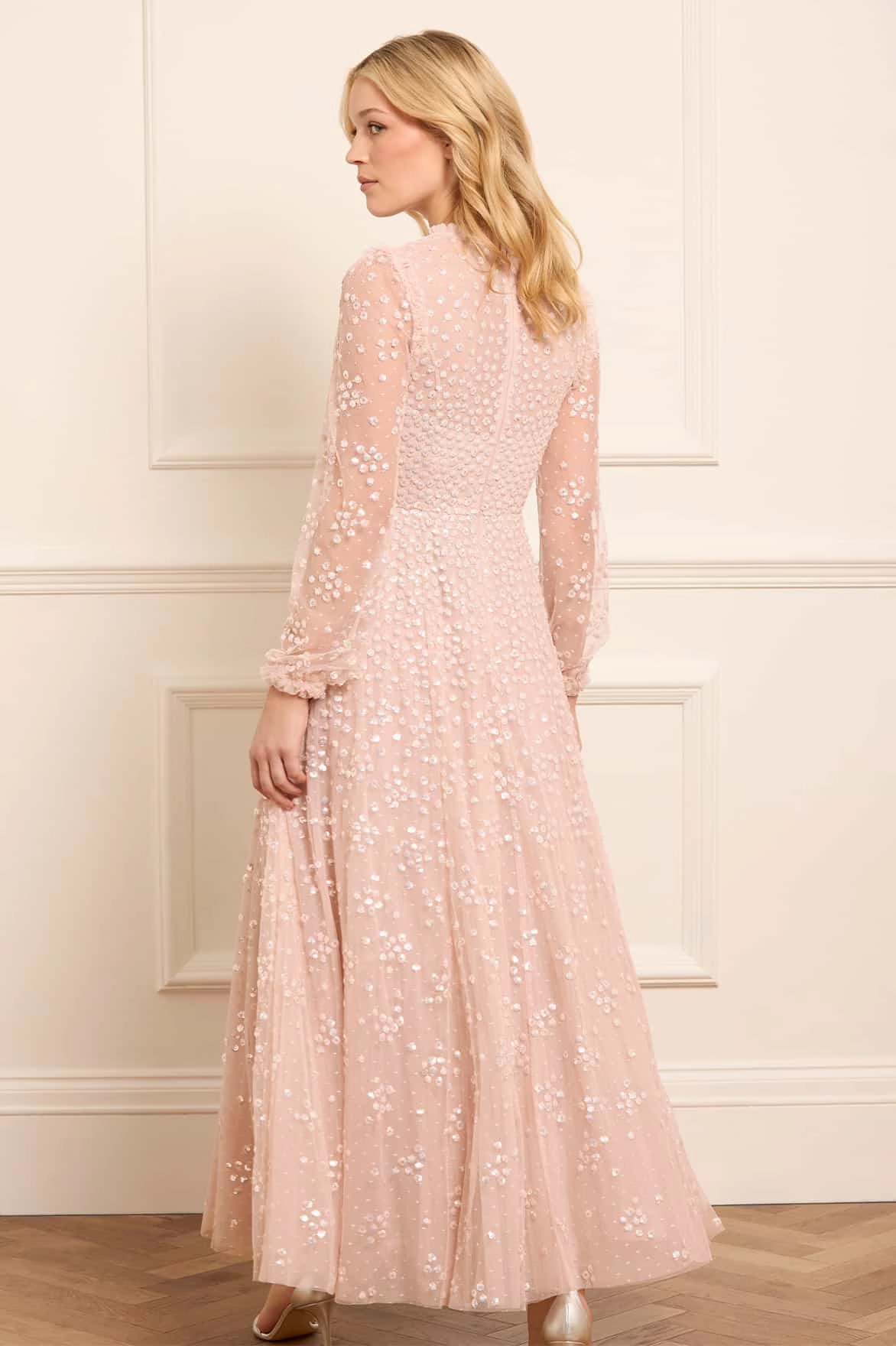 Leila Dot V-Neck Ankle Gown Trendy Comfort