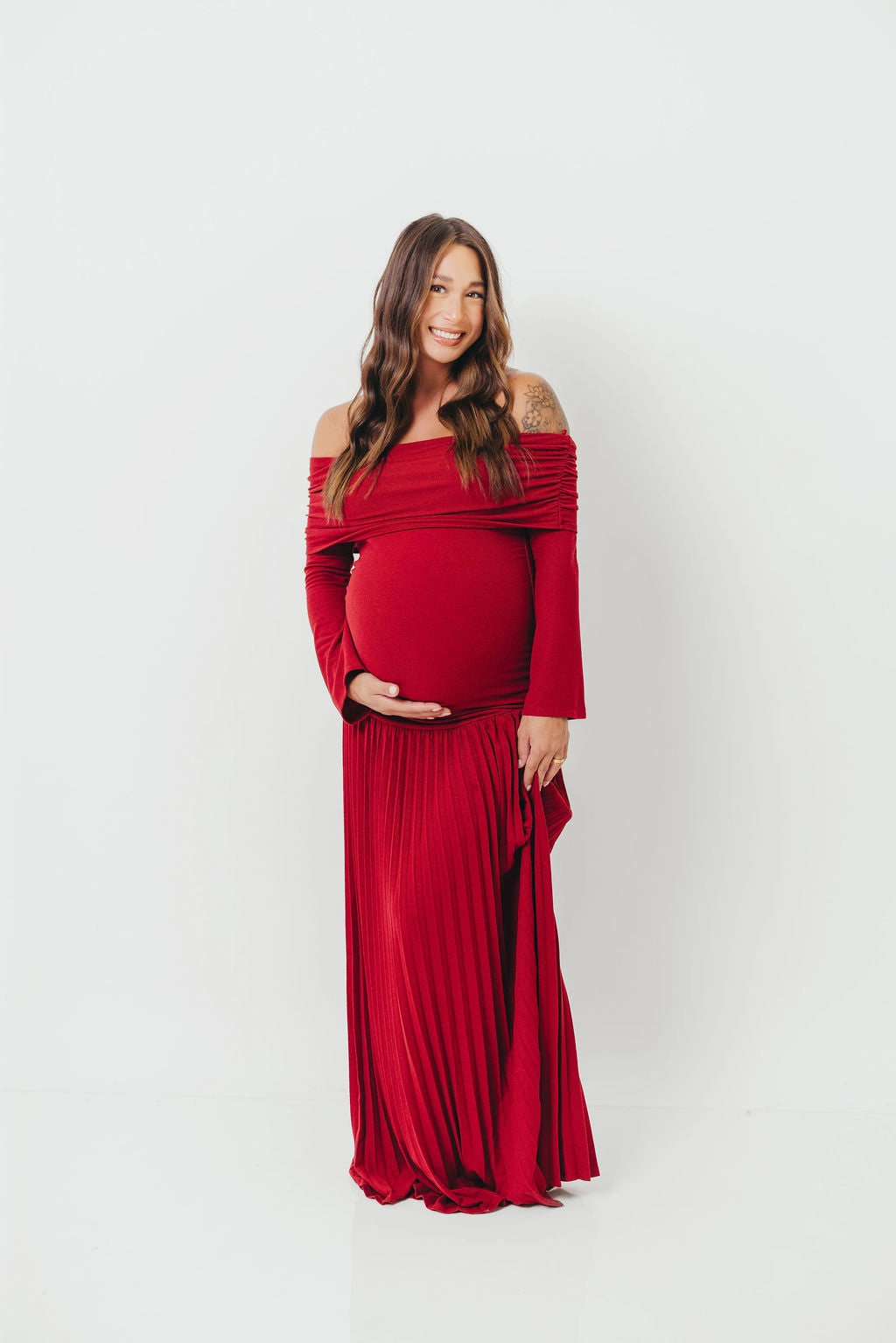 Lennox Long Sleeve Maxi Dress in Red Balanced Look