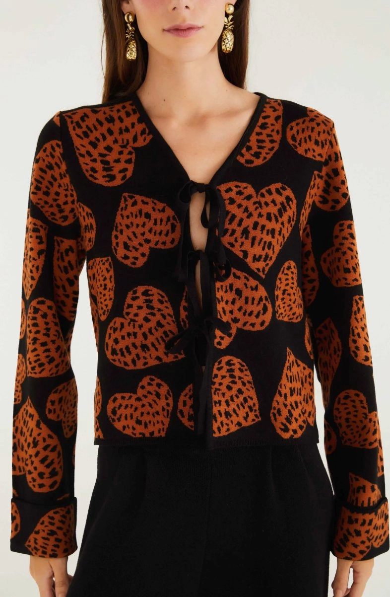 TaglessLabel Non Restrictive Fit Leopard Hearts Knit Cardigan