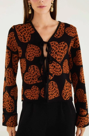 TaglessLabel Non Restrictive Fit Leopard Hearts Knit Cardigan