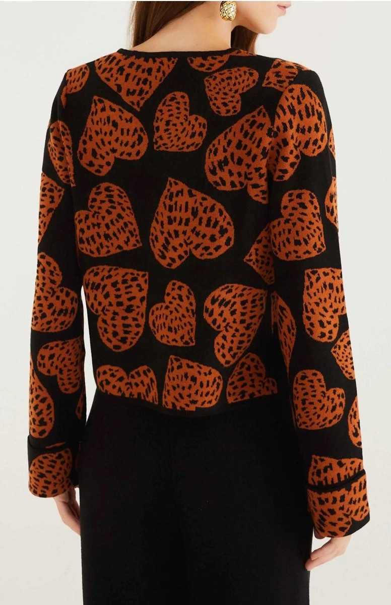 Leopard Hearts Knit Cardigan Light Reflective Printing Variable Tension Adjustment