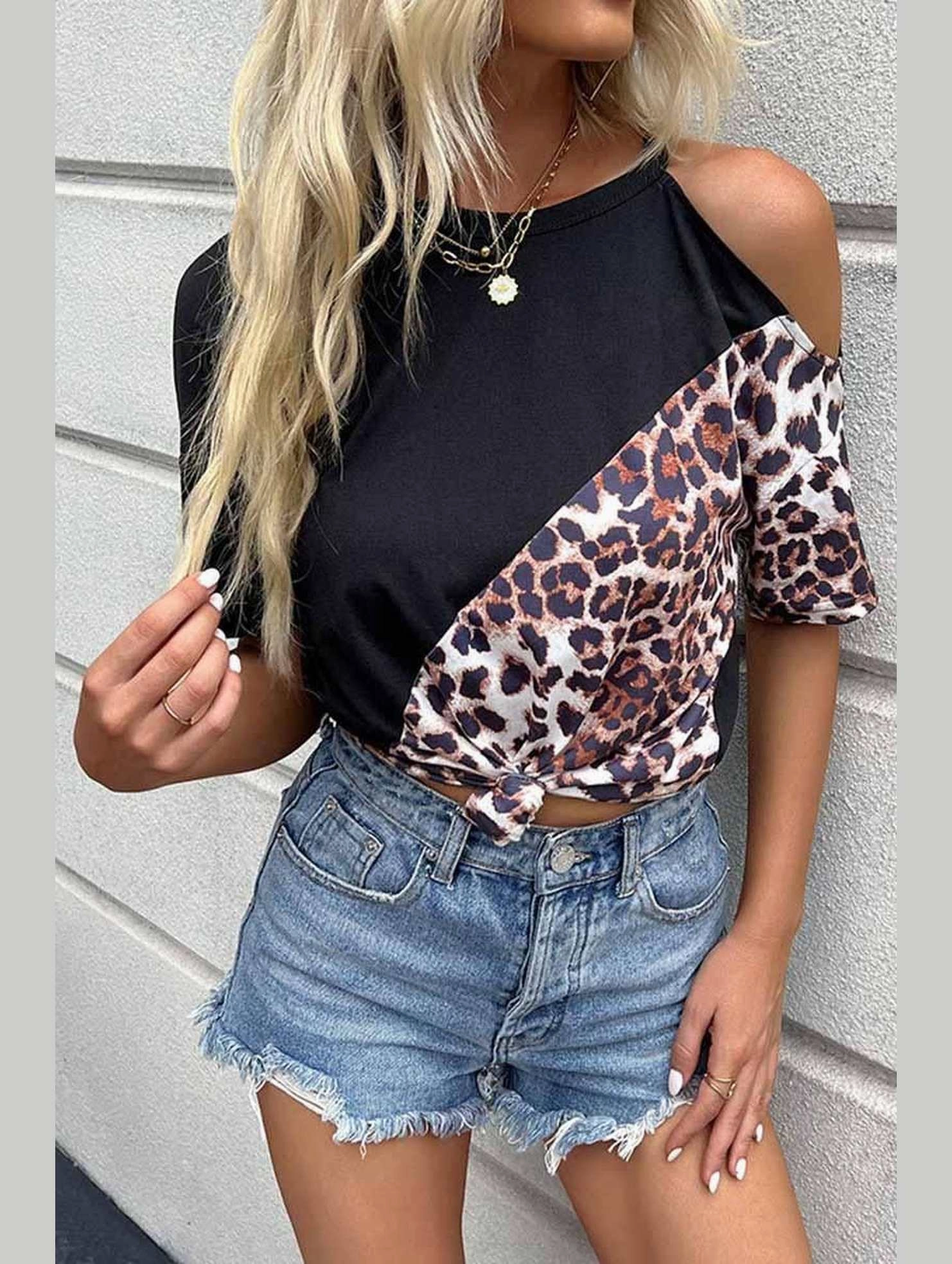 LEOPARD ONE HOLE SHOULDER TEE Tailored Silhouette