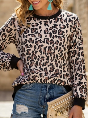 Leopard Print Long-Sleeve Casual Pullover Hoodie summer look