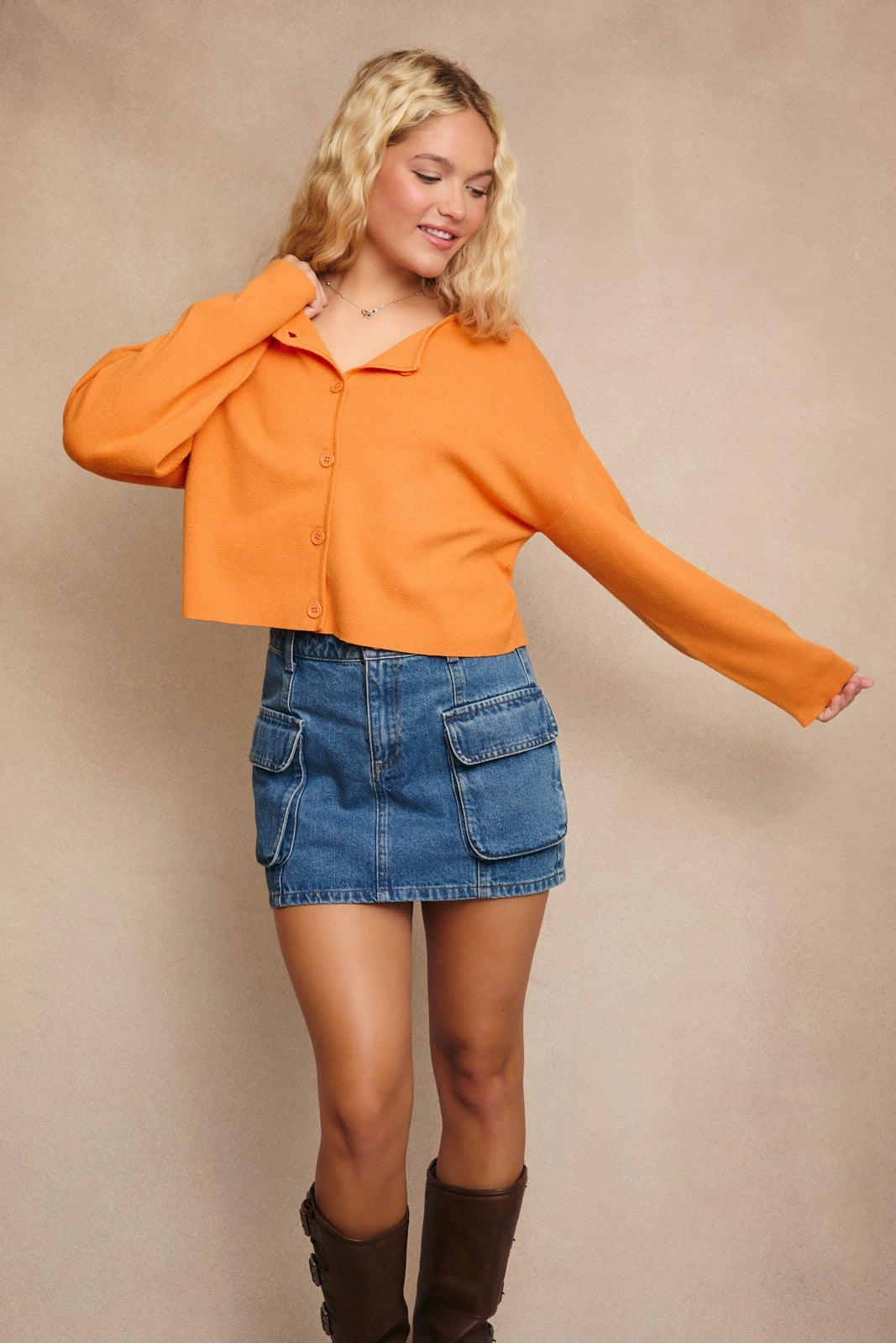 Let's Go Orange Cardigan ConvertibleCollarSystem