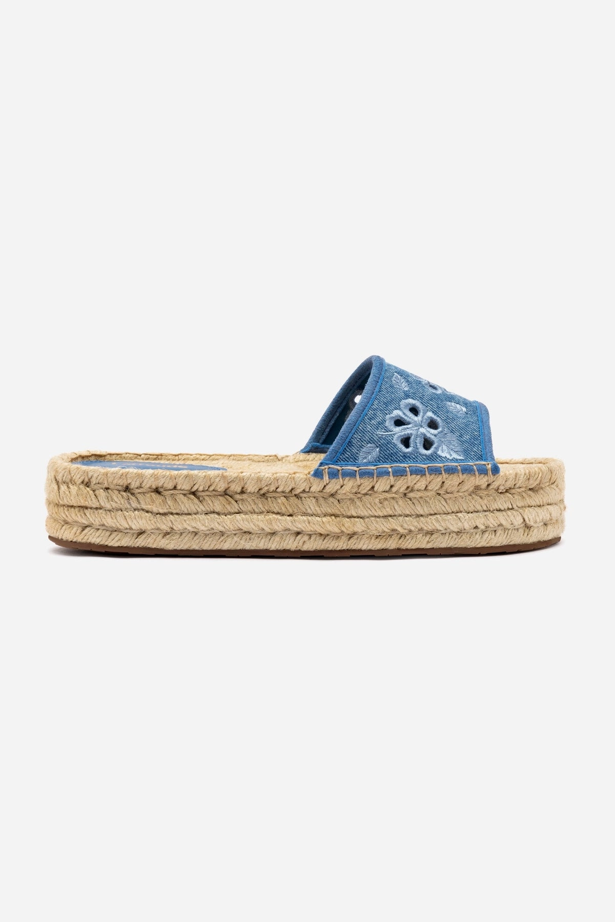 Night Out Letizia Espadrille Flatform In Blue Stoned Denim and Hibiscus Broderie