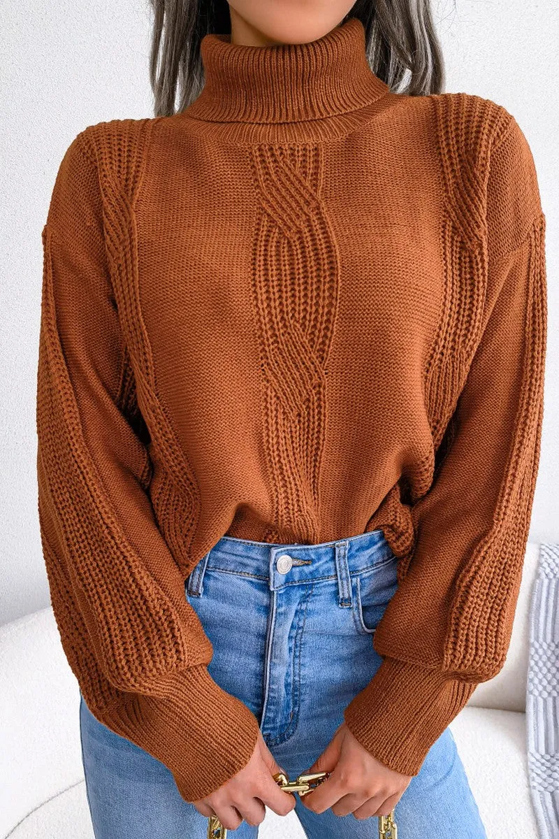 WOMEN HIGH NECK SOLID FALL WINTER CASUAL SWEATER Hydrophobic Surface Treatment