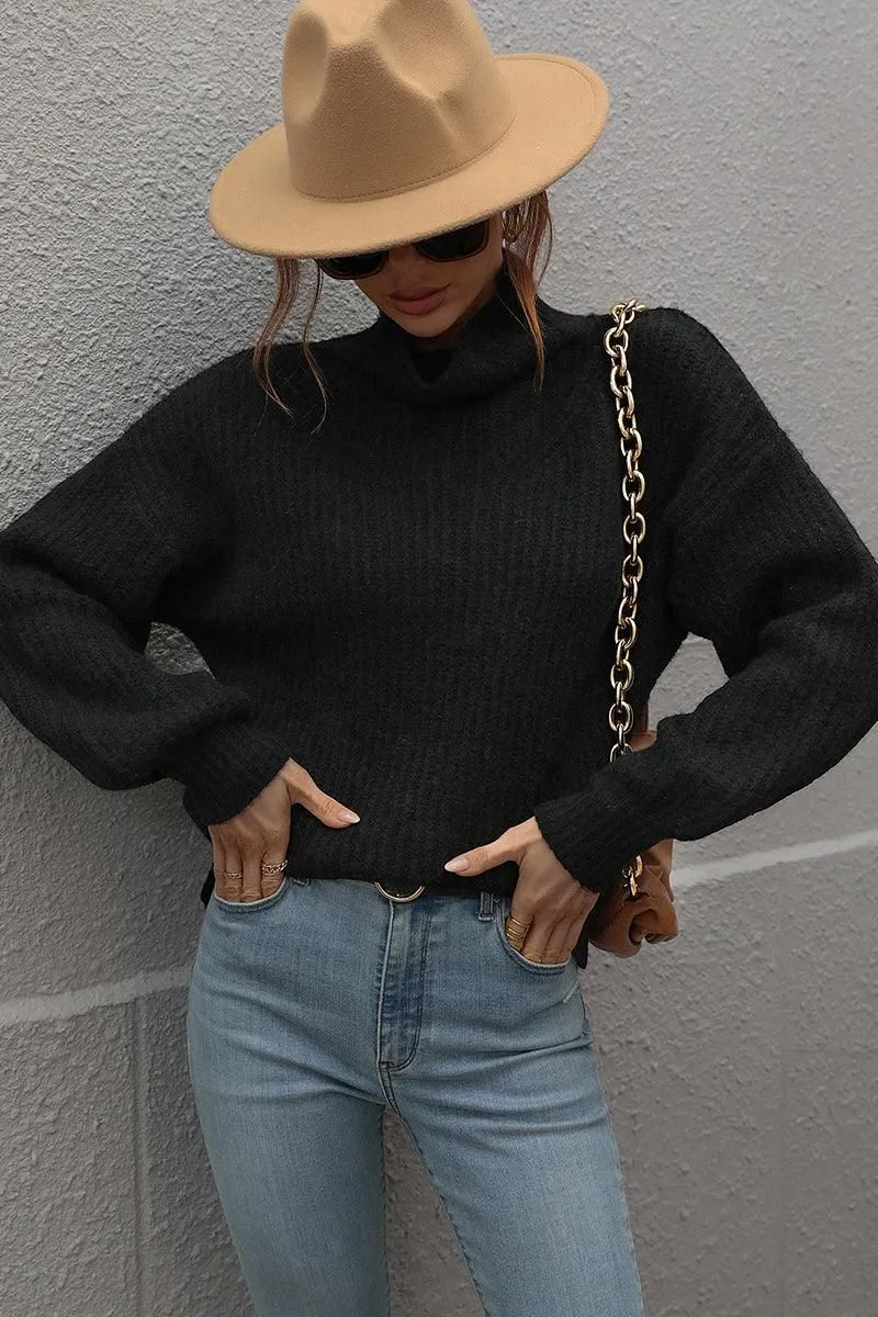 WideNeckOpening TURTLE NECK LOOSE SLEEVE KNIT SWEATER
