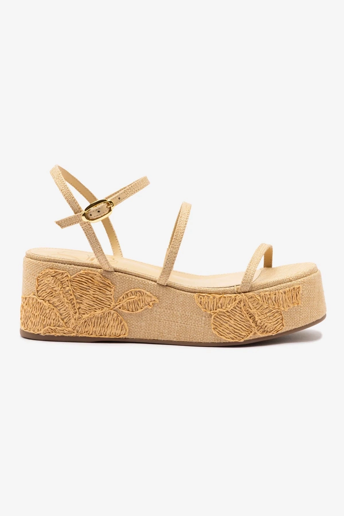 Gio Flatform In Beige Raffia and Hibiscus Embroidery Comfortable Wear