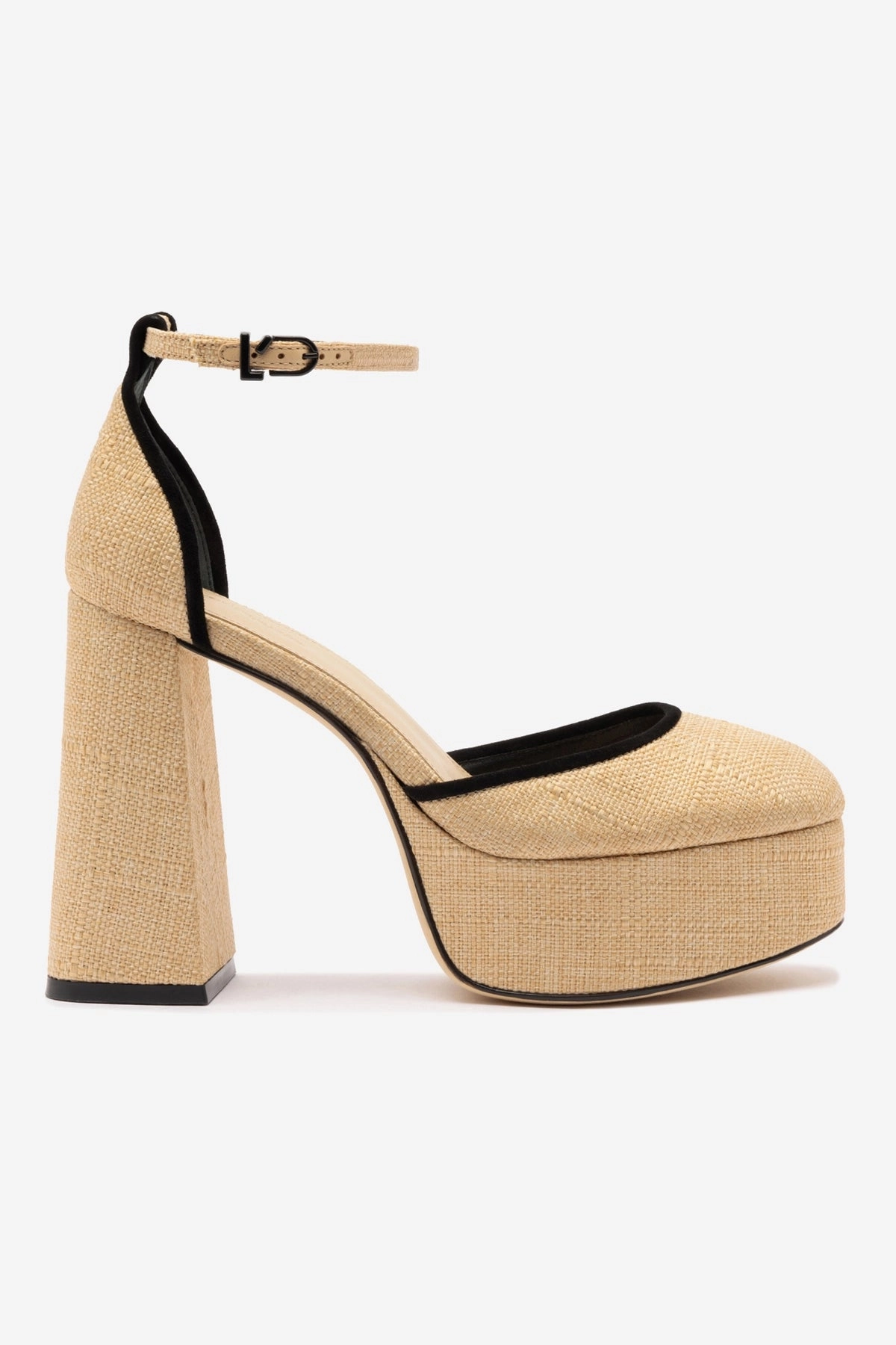 Ari Pump In Beige Raffia and Black Trimming Roomy Toe Box