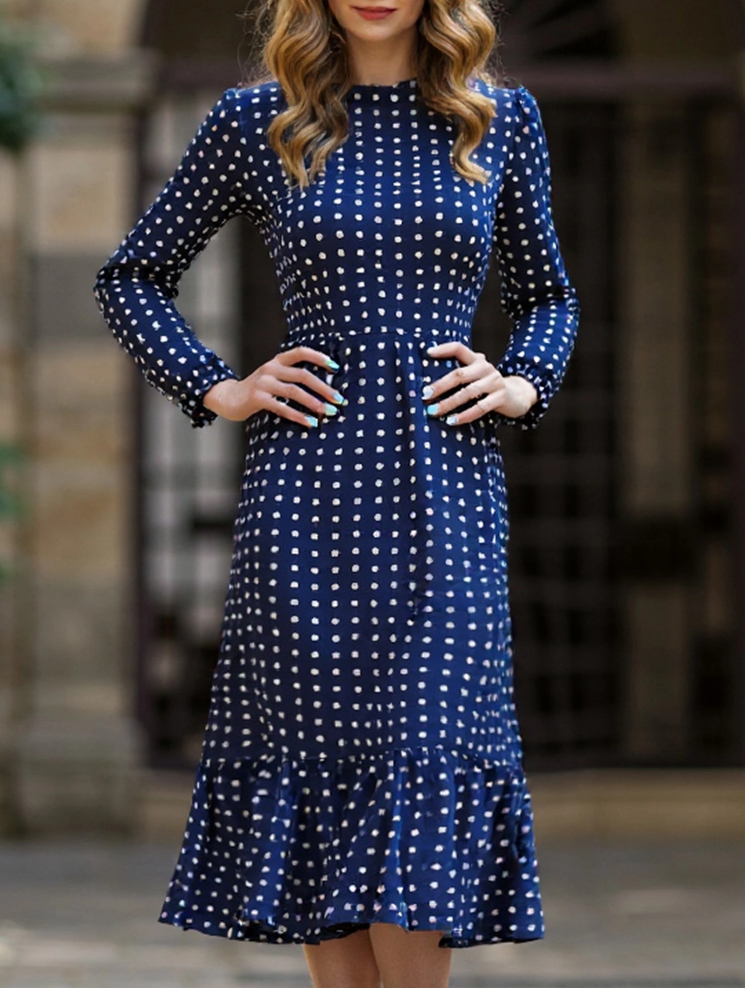 French vintage polka dot patchwork dress Soft Pullover