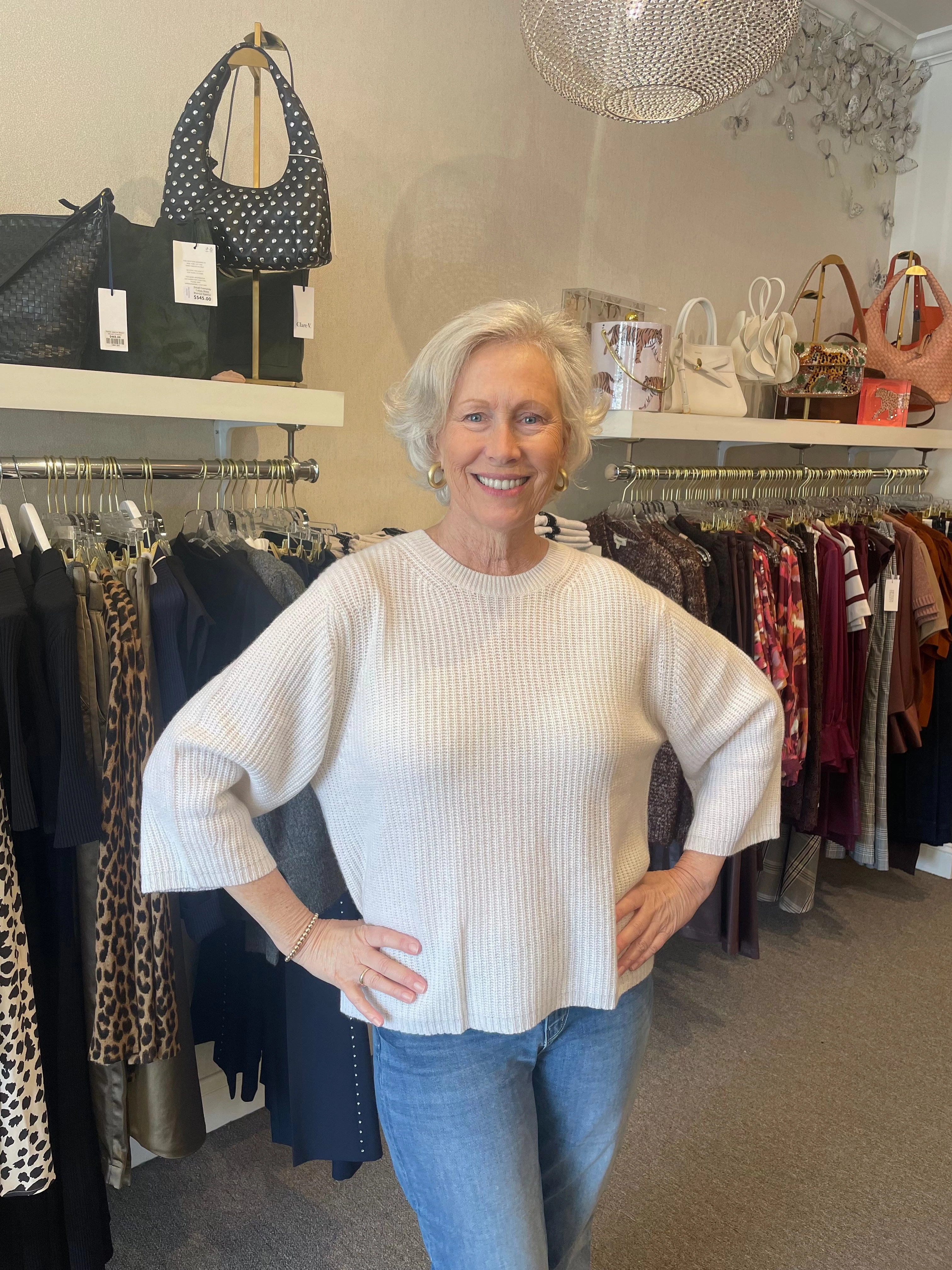 Elbow Sleeve Shaker Crew Chalk Fashionable Shirt