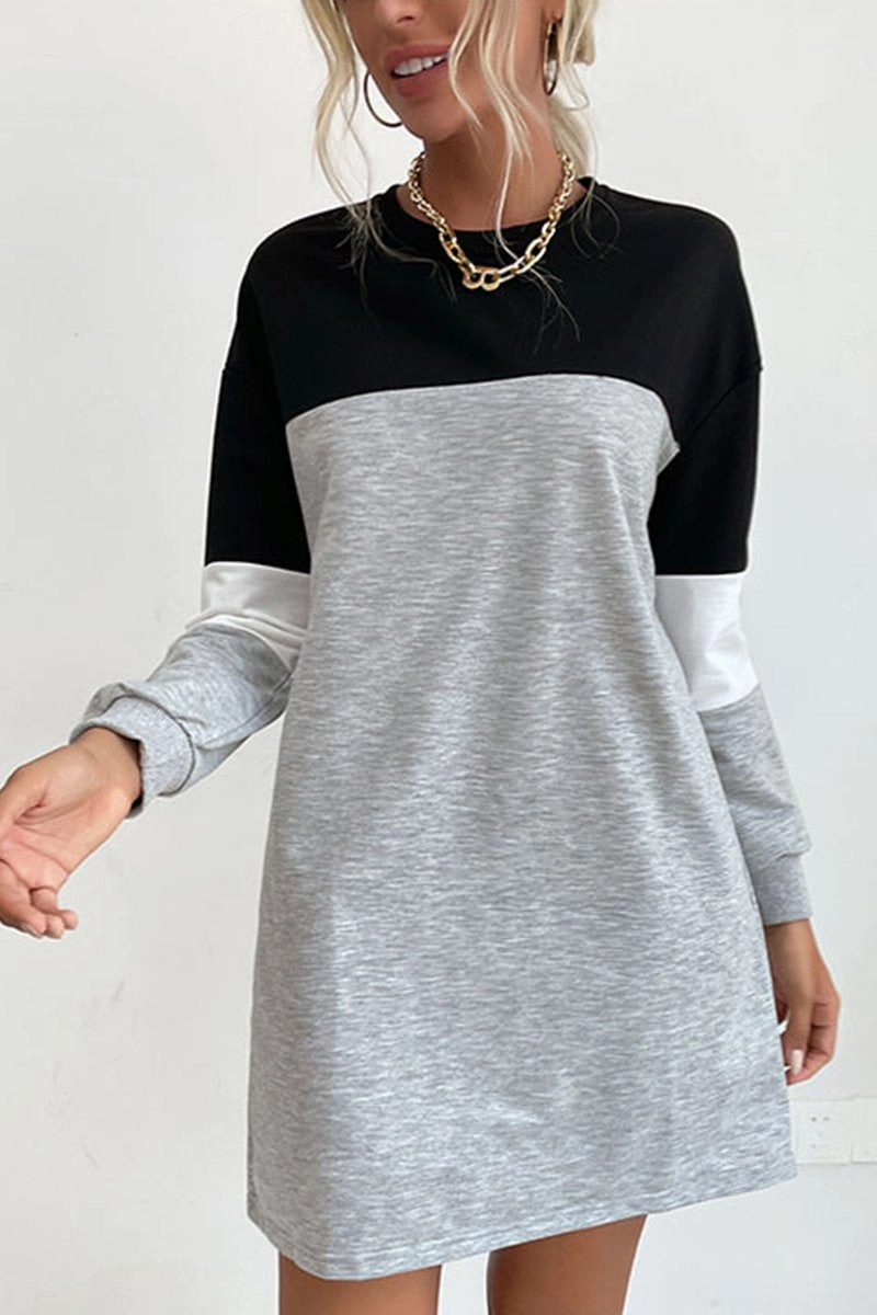 Smooth Layers WOMEN LONG SLEEVE COLOR BLOCK COZY SHOR DRESS