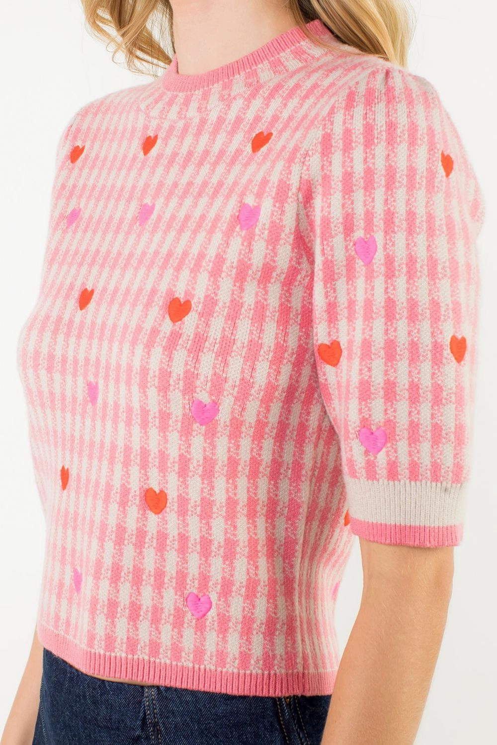 EMBROIDERED KNIT TOP HEART Everyday Comfort Structured Shoulder