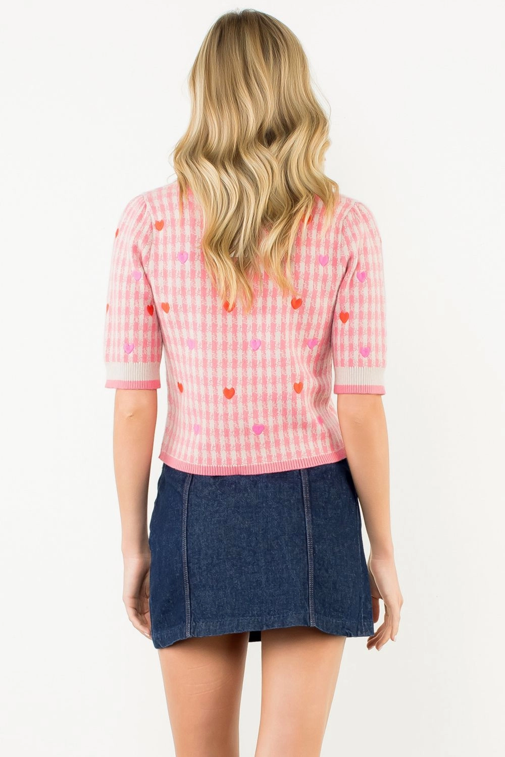 EMBROIDERED KNIT TOP HEART Anti Pill Surface