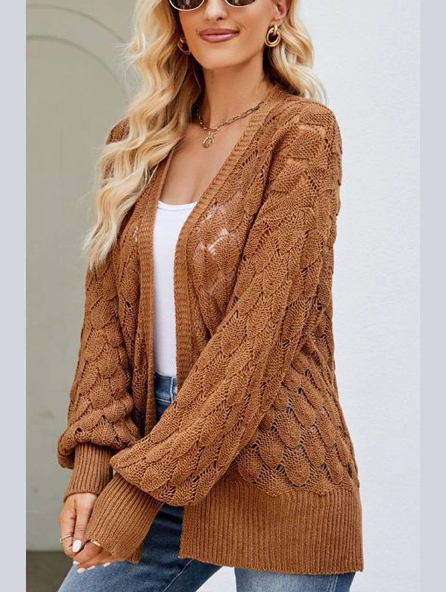 MidweightJersey WOMEN HOLLOW OUT KNITTED SWEAT CARDIGAN