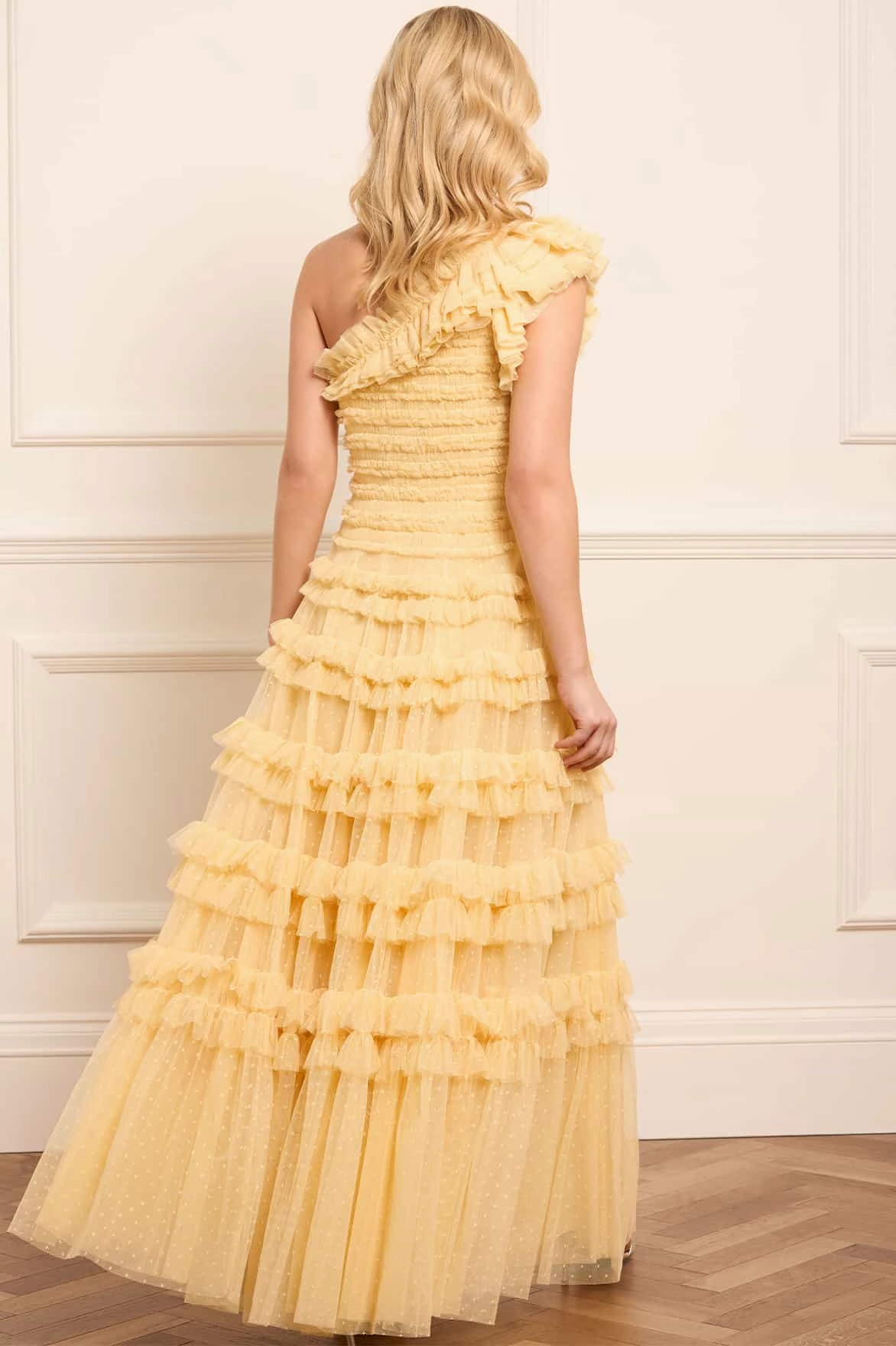 Mini-Length Lisette Ruffle One-Shoulder Gown