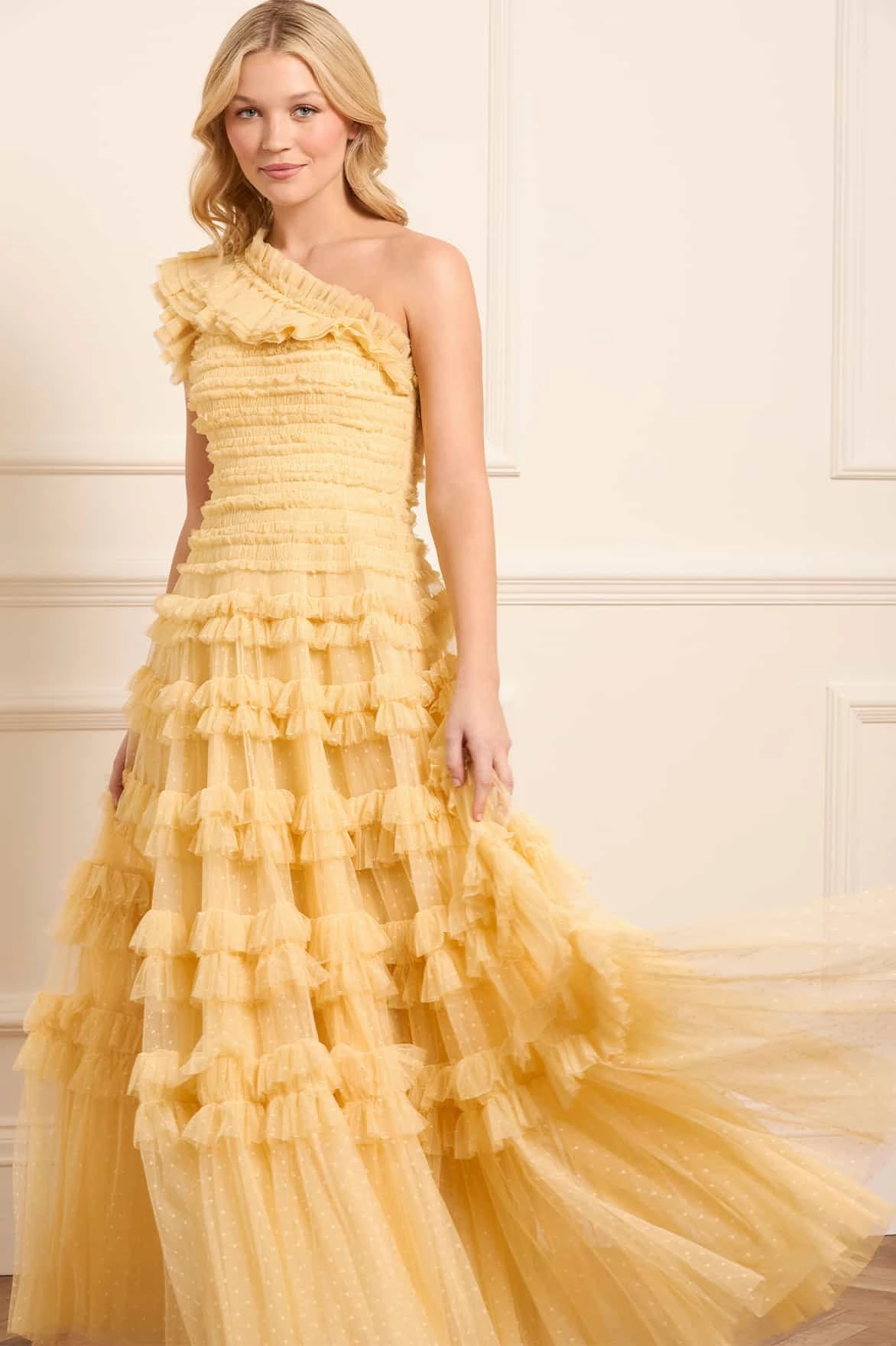 Lisette Ruffle One-Shoulder Gown Cool Movement Smooth Vibes