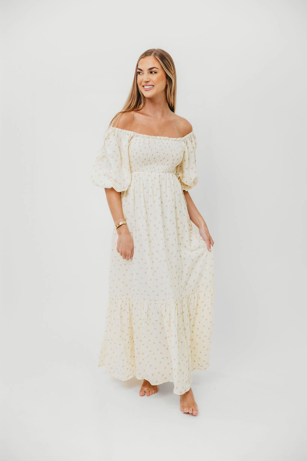 Smooth-Lining Livvy 100% Cotton Maxi Dress in Petite Pink Floral - Bump Friendly & Inclusive Sizing